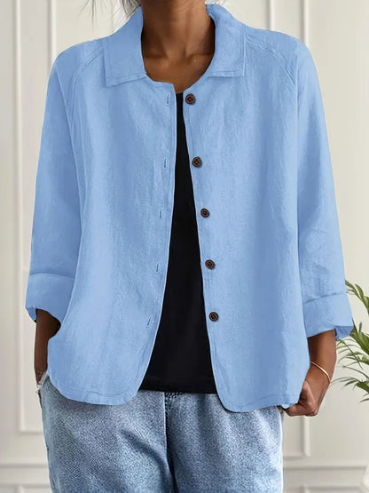 Blouse Ample à Col Chemise et Manches 3/4 pour Femme