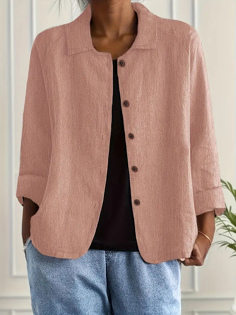 Blouse Ample à Col Chemise et Manches 3/4 pour Femme