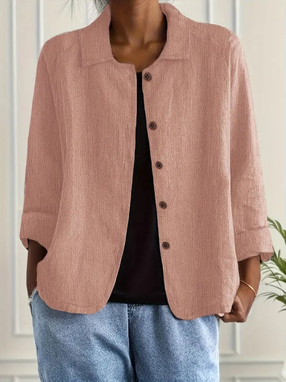 Blouse Ample à Col Chemise et Manches 3/4 pour Femme