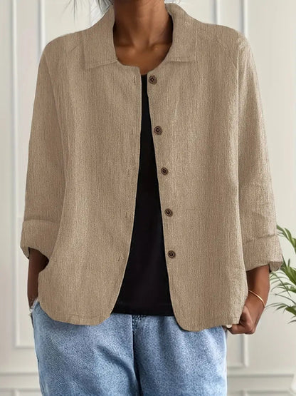 Blouse Ample à Col Chemise et Manches 3/4 pour Femme