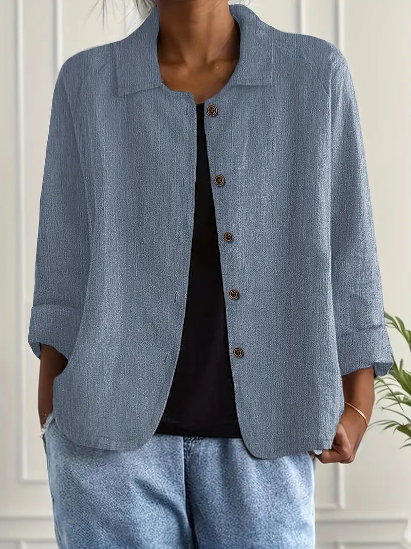 Blouse Ample à Col Chemise et Manches 3/4 pour Femme