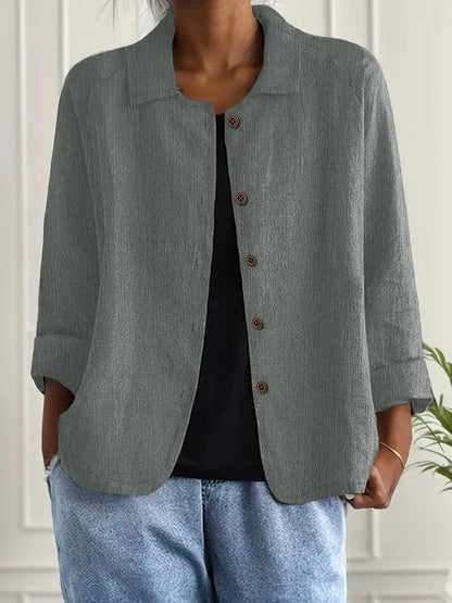 Blouse Ample à Col Chemise et Manches 3/4 pour Femme