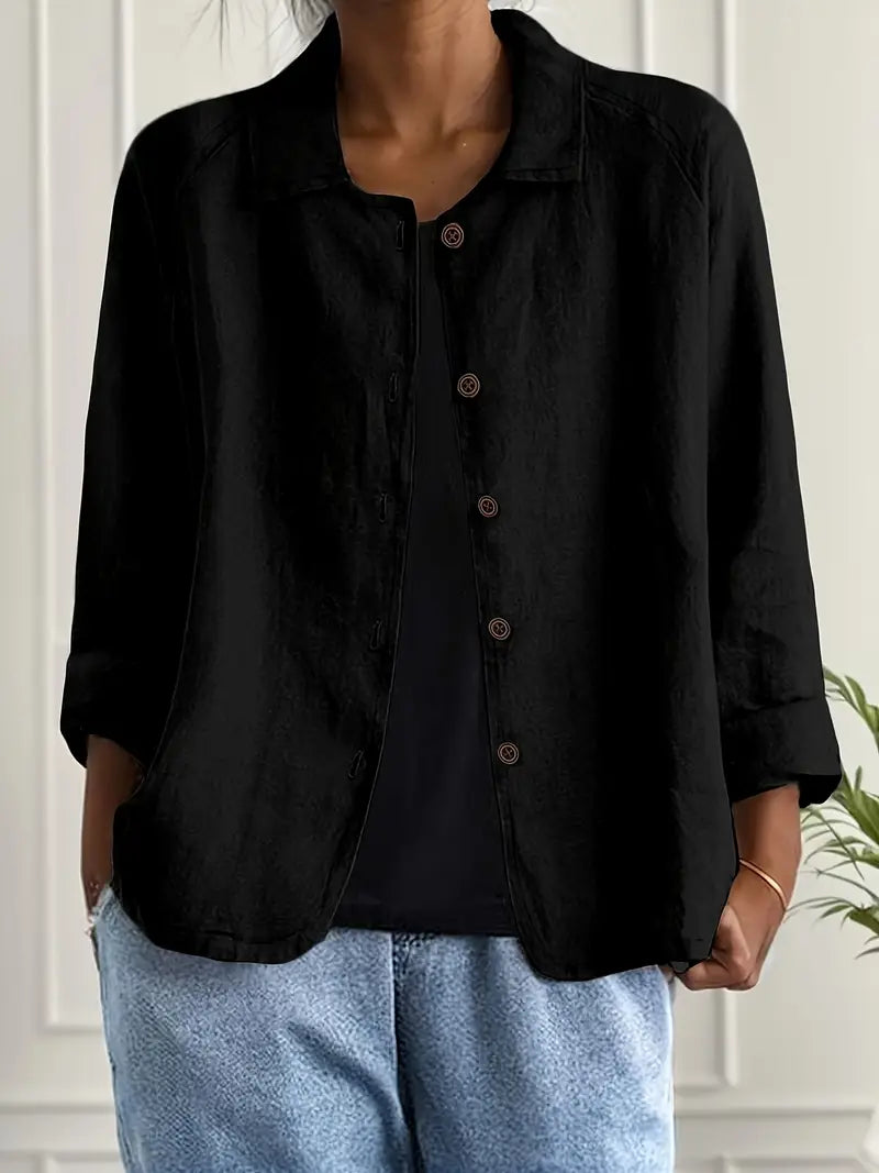 Blouse Ample à Col Chemise et Manches 3/4 pour Femme