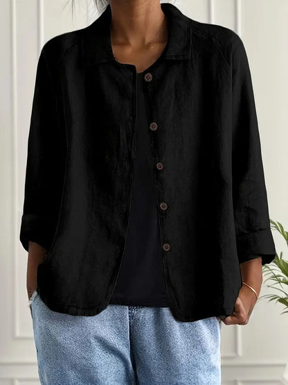 Blouse Ample à Col Chemise et Manches 3/4 pour Femme