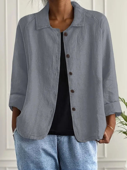 Blouse Ample à Col Chemise et Manches 3/4 pour Femme