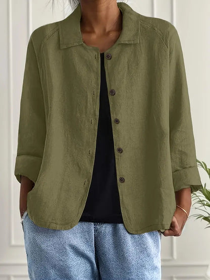 Blouse Ample à Col Chemise et Manches 3/4 pour Femme