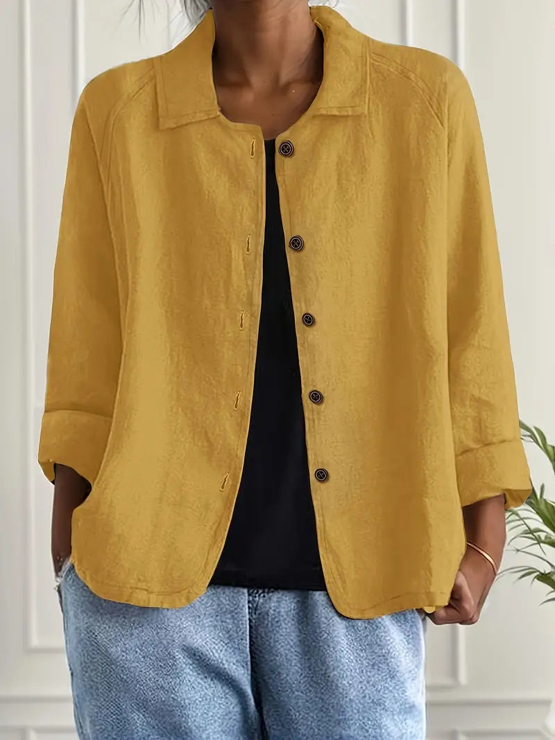 Blouse Ample à Col Chemise et Manches 3/4 pour Femme