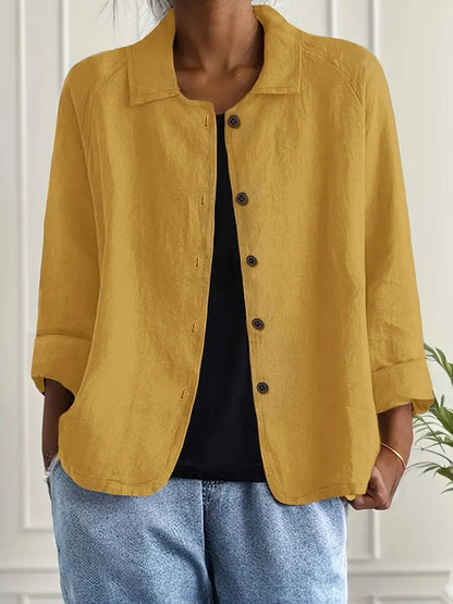 Blouse Ample à Col Chemise et Manches 3/4 pour Femme