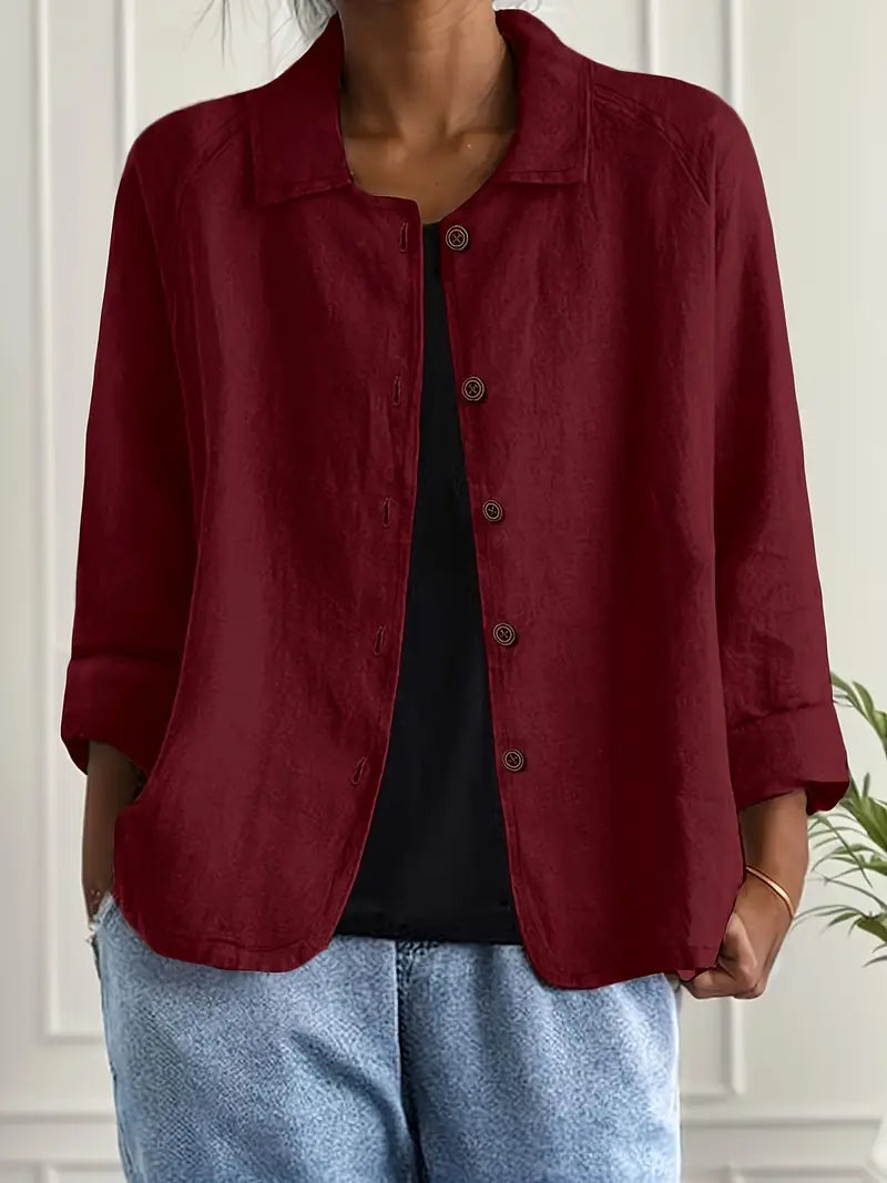 Blouse Ample à Col Chemise et Manches 3/4 pour Femme