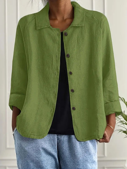 Blouse Ample à Col Chemise et Manches 3/4 pour Femme