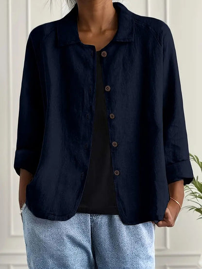 Blouse Ample à Col Chemise et Manches 3/4 pour Femme