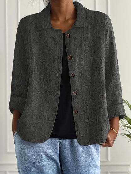 Blouse Ample à Col Chemise et Manches 3/4 pour Femme