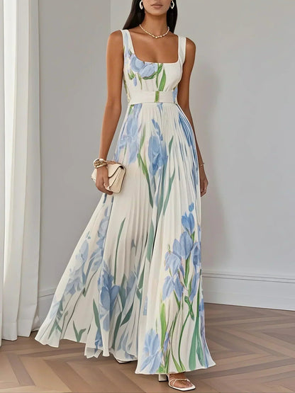 Robe Maxi Fleurie à Détails Plissés pour Femme