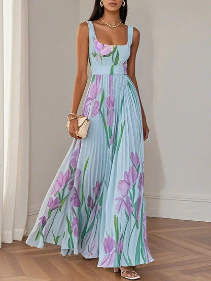 Robe Maxi Fleurie à Détails Plissés pour Femme