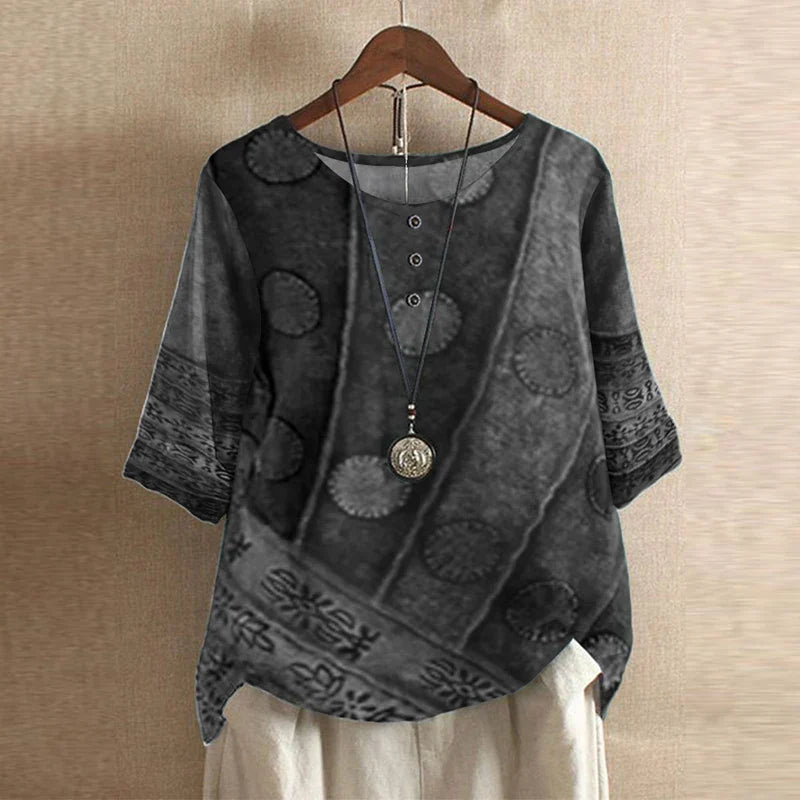 Blouse Vintage Florale à Manches 3/4 pour Femme
