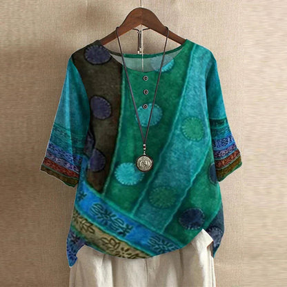 Blouse Vintage Florale à Manches 3/4 pour Femme