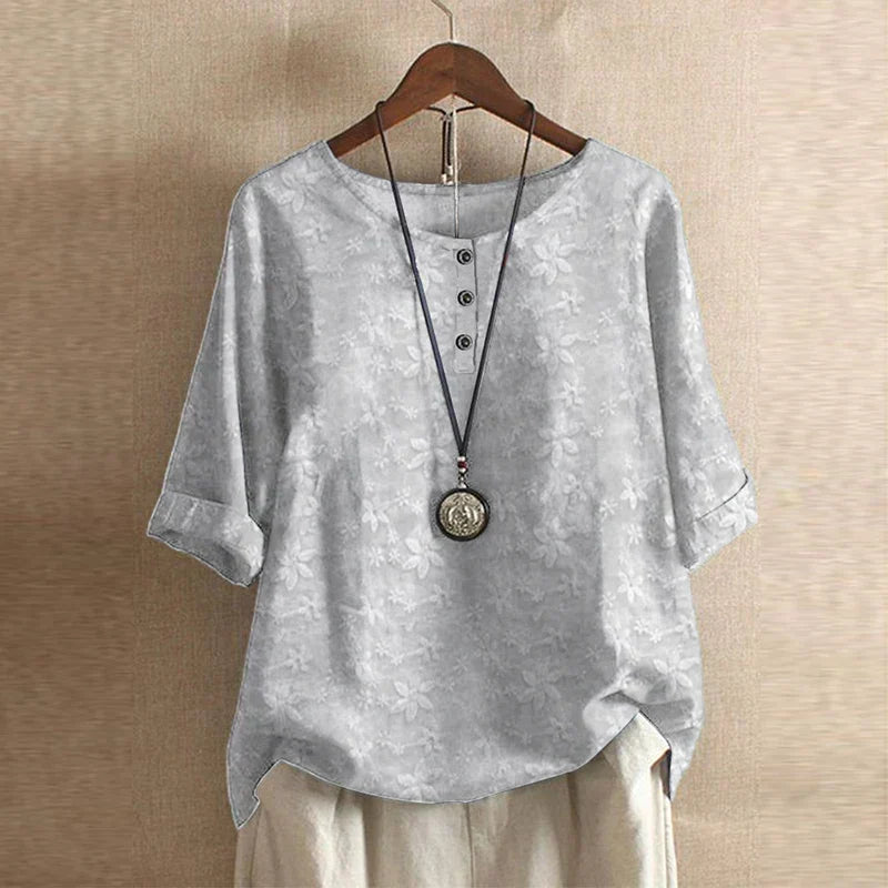 Blouse Vintage Florale à Manches 3/4 pour Femme