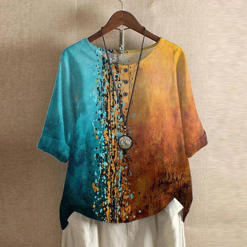 Blouse Vintage Florale à Manches 3/4 pour Femme