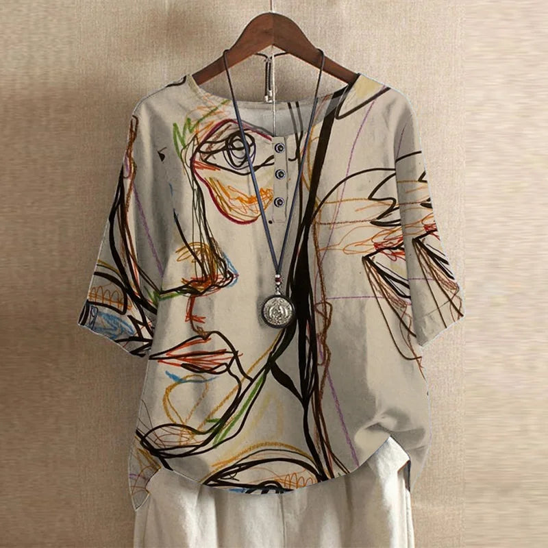 Blouse Vintage Florale à Manches 3/4 pour Femme