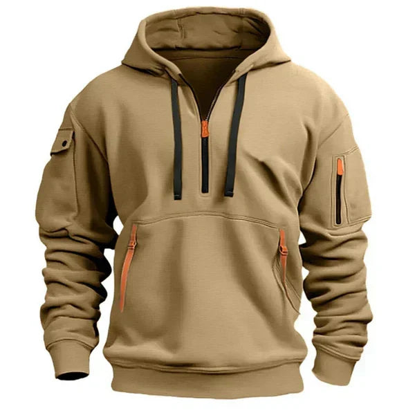 Sweat à Capuche Demi-Zip à Poches Zippées pour Homme