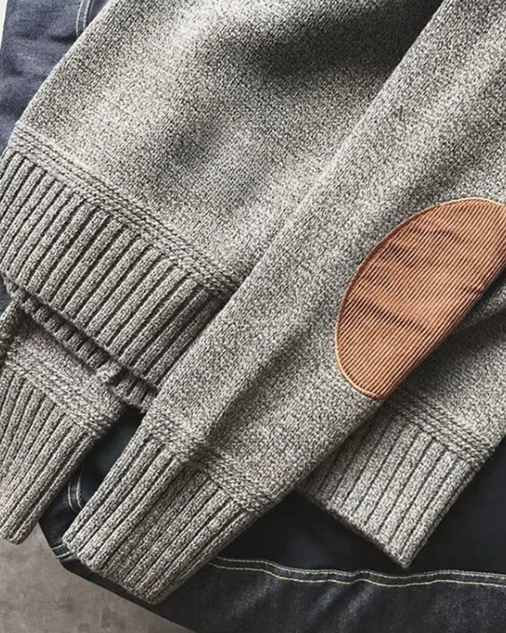 Pull à Col Rond avec Coudières pour Homme