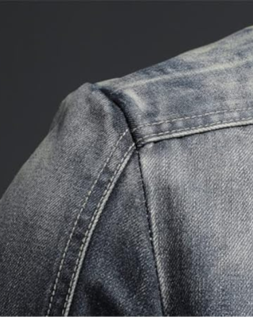 Veste en Jean Délavé à Col Montant pour Homme