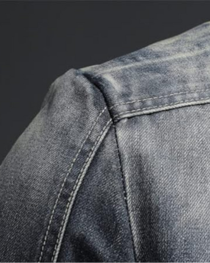 Veste en Jean Délavé à Col Montant pour Homme