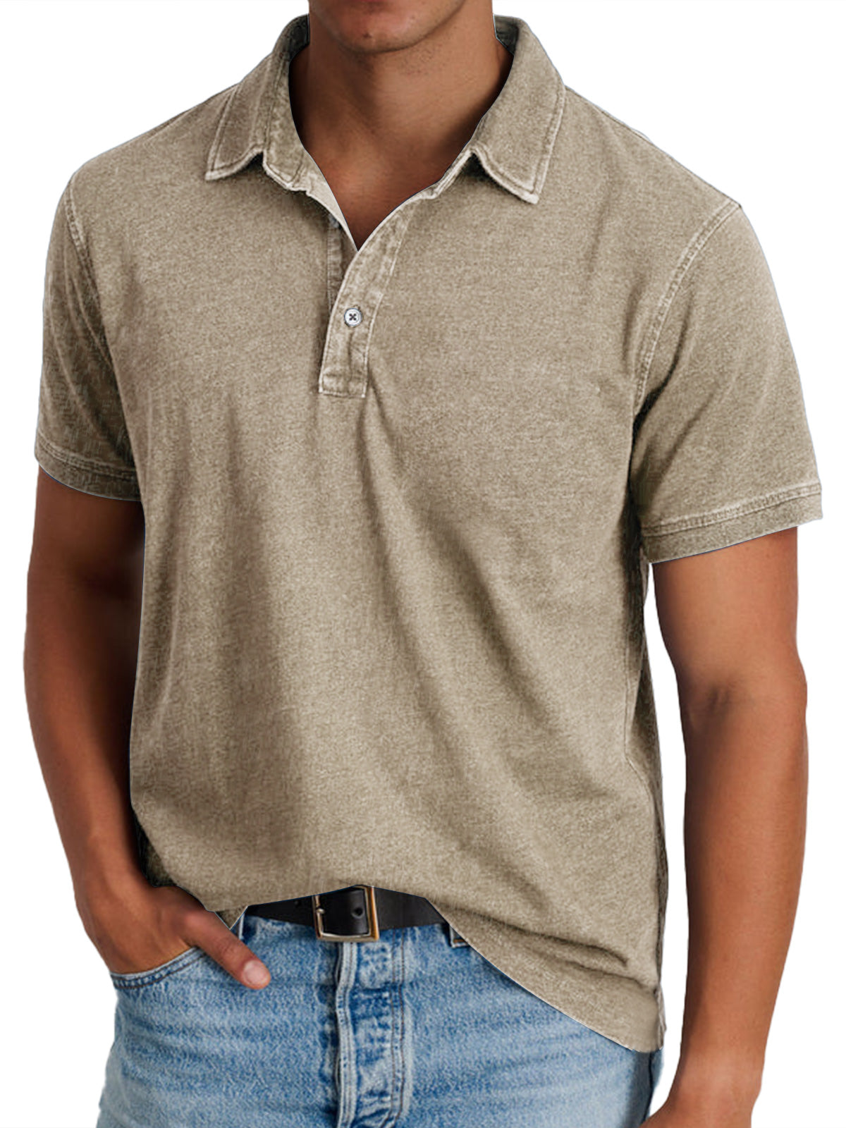 Polo en Coton pour Homme, Effet Denim Délavé