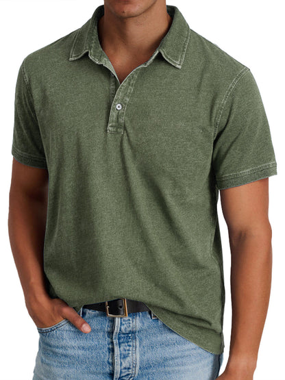 Polo en Coton pour Homme, Effet Denim Délavé