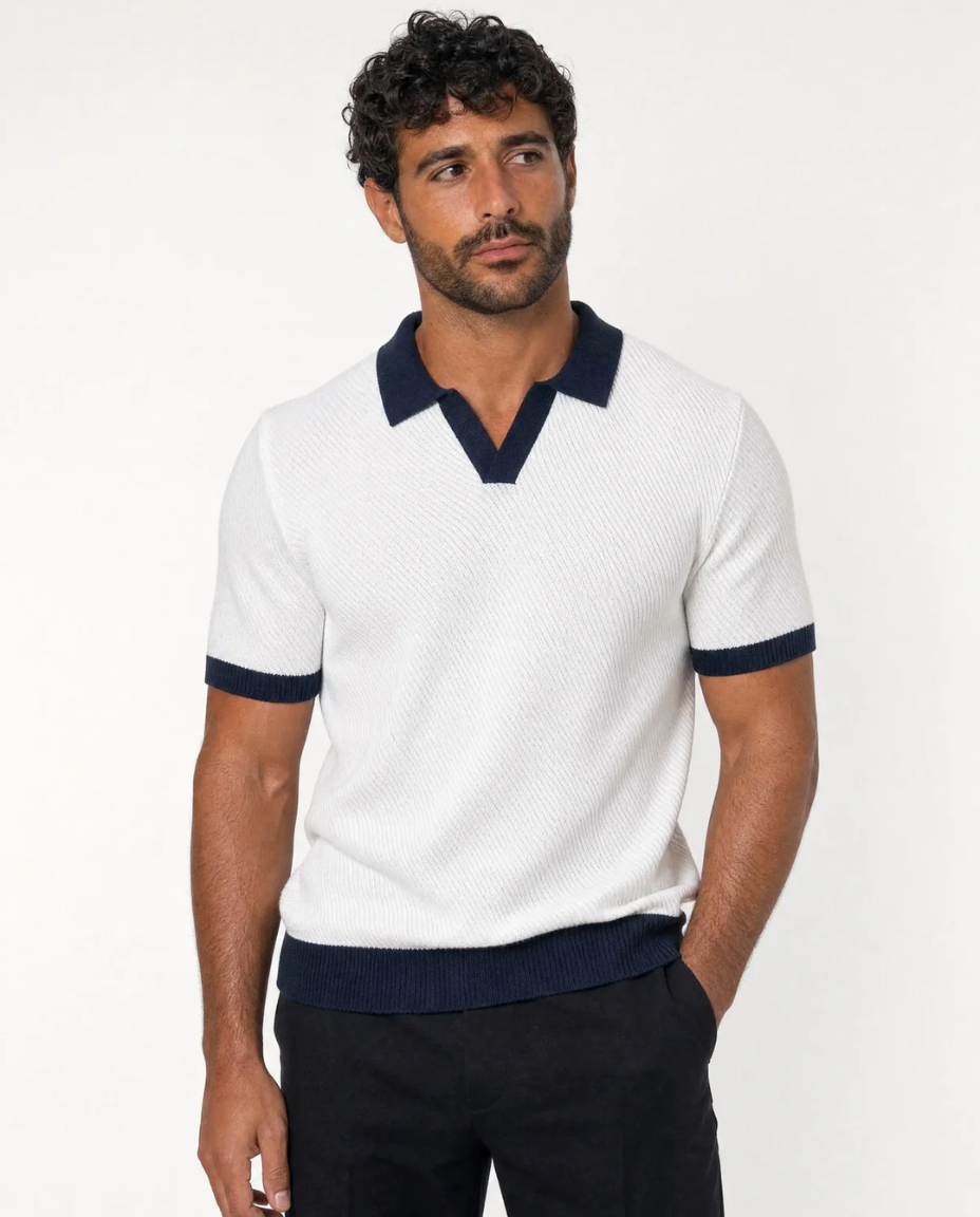 Polo en Maille Fine à Col Contrastant pour Homme