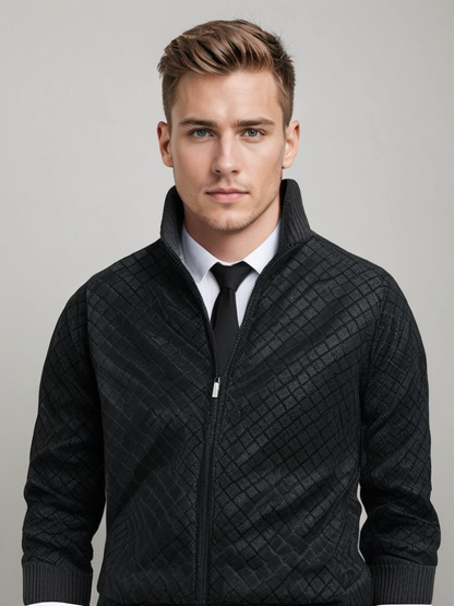 Cardigan Zippé à Motif Losanges pour Homme