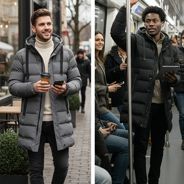 Manteau Matelassé Long à Capuche pour Homme