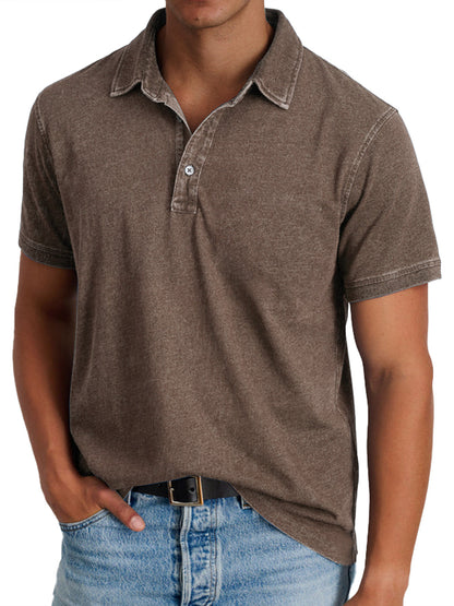 Polo en Coton pour Homme, Effet Denim Délavé