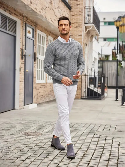 Pull à Col Rond en Maille Torsadée pour Homme