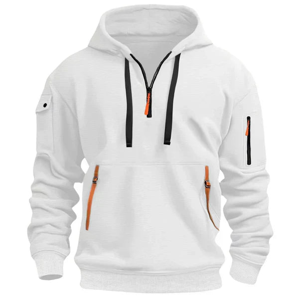 Sweat à Capuche Demi-Zip à Poches Zippées pour Homme