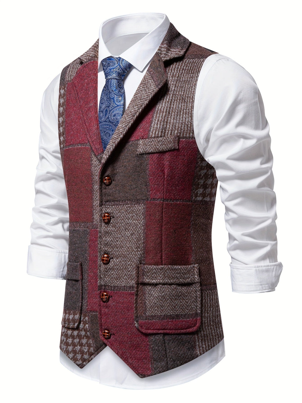 Gilet de Costume Effet Tweed à Chevrons pour Homme