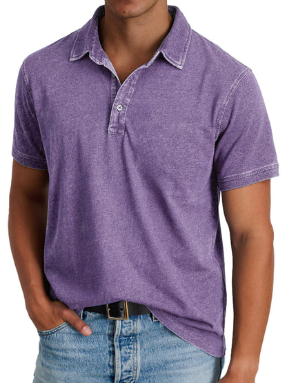 Polo en Coton pour Homme, Effet Denim Délavé