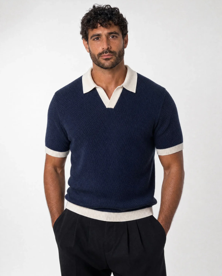 Polo en Maille Fine à Col Contrastant pour Homme