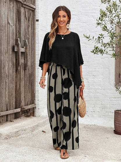 Ensemble Bohème à Top Asymétrique et Pantalon Large pour Femme