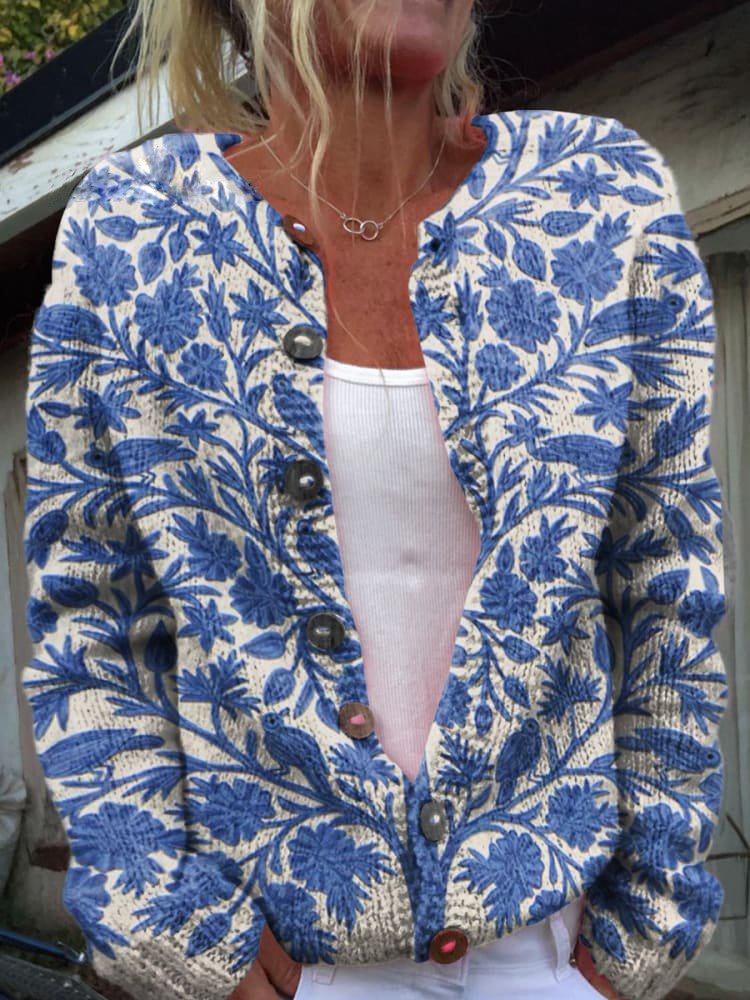 Gilet en Tricot à Motif Floral pour Femme
