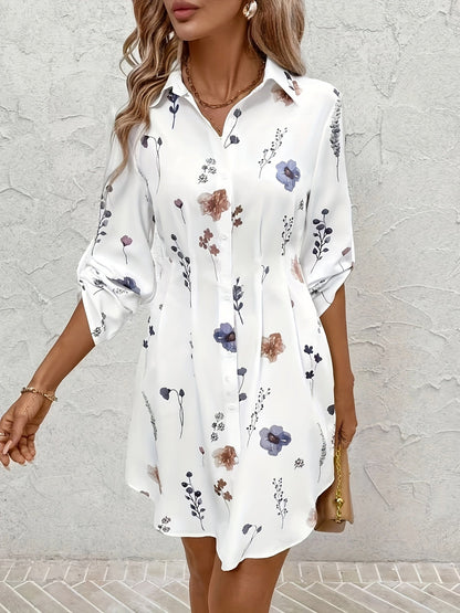 Robe-Chemise Florale Ajustée et Boutonnée pour Femme