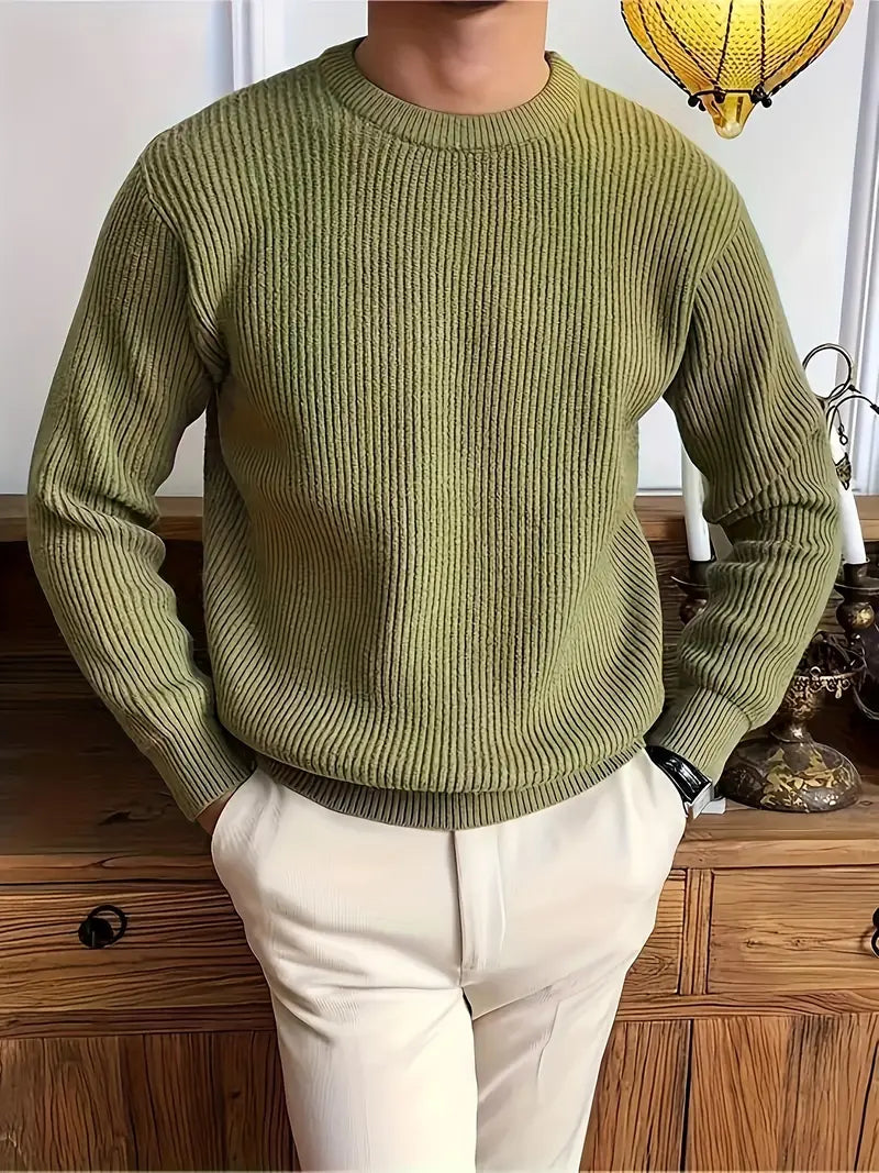 Pull à Col Rond en Maille Côtelée pour Homme