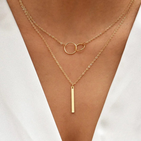 Collier Pendentif Double Cercle Doré