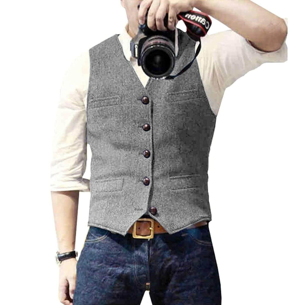 Gilet de Costume en Tissu Chiné pour Homme