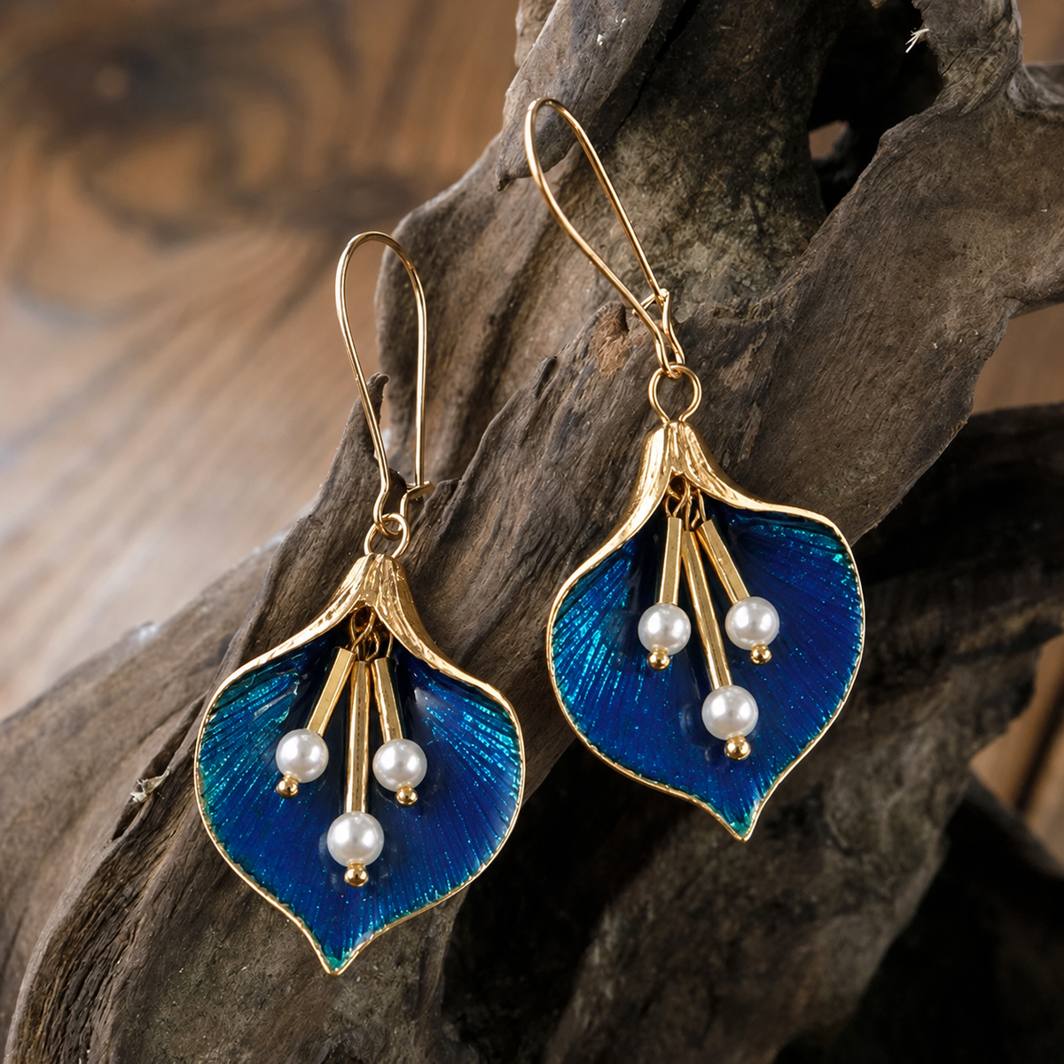Boucles d'Oreilles Lotus Bleu Argentées