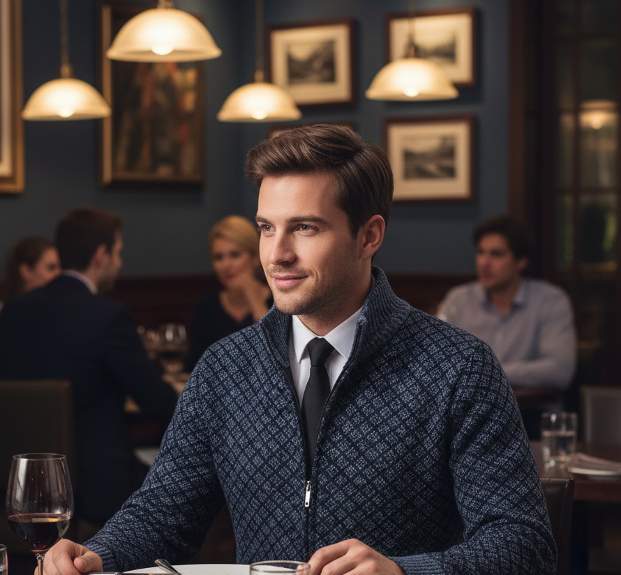 Cardigan Zippé à Motif Losanges pour Homme