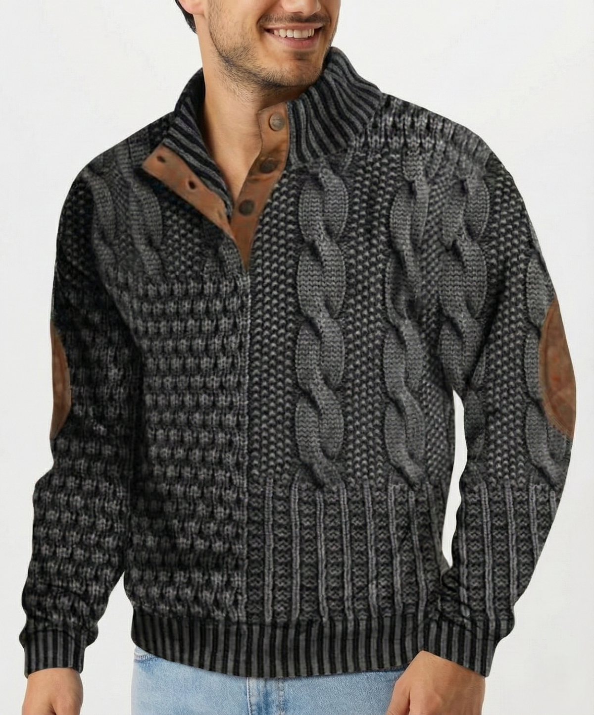 Pull en Maille Torsadée à Col Montant pour Homme