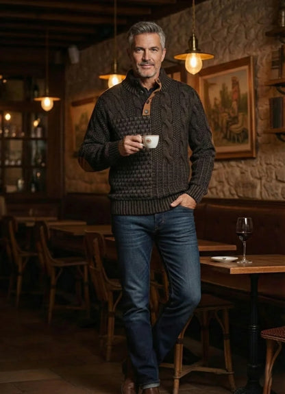 Pull en Maille Torsadée à Col Montant pour Homme