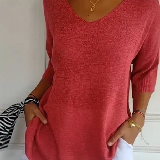 Pull en Maille à Col V pour Femme
