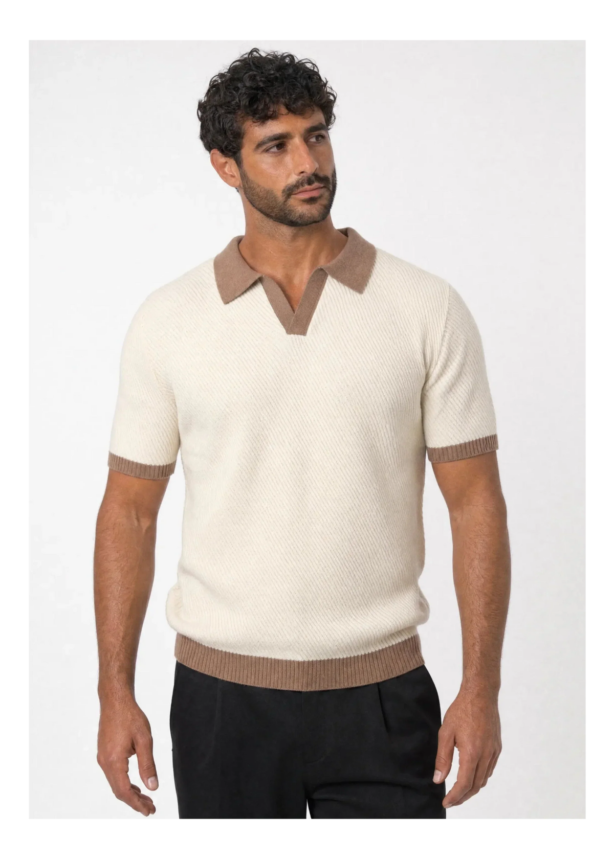 Polo en Maille Fine à Col Contrastant pour Homme